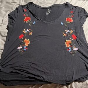 American Eagle Black Top with Colorful Floral Embroidery